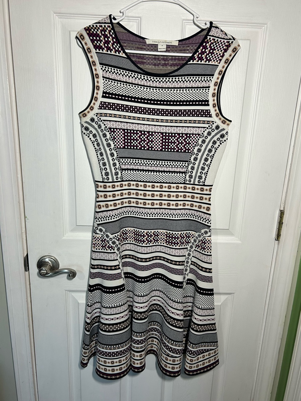 Diane von Furstenberg DVF Eleanor Jacquard Knit Fit & Flare Dress Size Medium